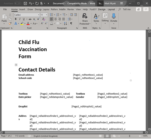 Picture showing a Form PDF Example. 